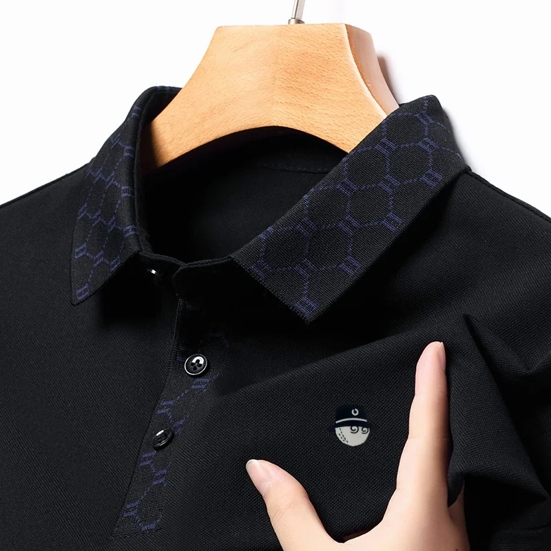 Modisches, trendiges Herren-Polohemd mit Print, Herbst, wärmend, hautfreundlich, langärmelig, mit Kragen, T-Shirt, normale Passform, Herrenbekleidung – Detail 7