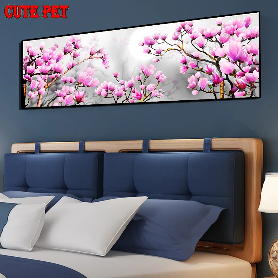 Mosaico diamante 5D Fiore rosa magnolia fiore Pittura diamante fai da te Artigianato Ricamo Diamante Punto croce strass Decor grande