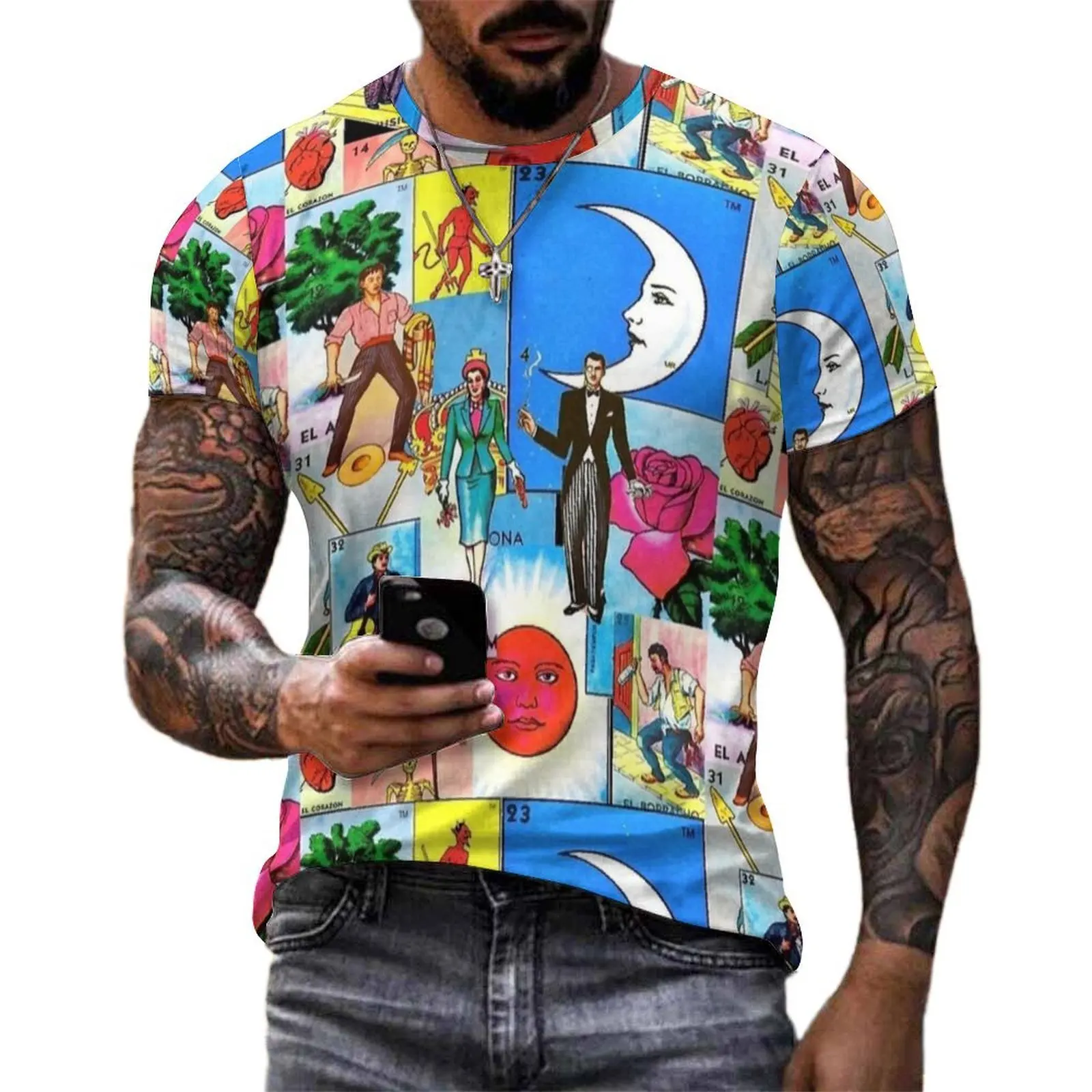 Men Lottery Card 60s Retro Print T Shirt  Retro T Shirts Short Sleeves Design Tops Hot Sale Summer Classic Plus Size Tees