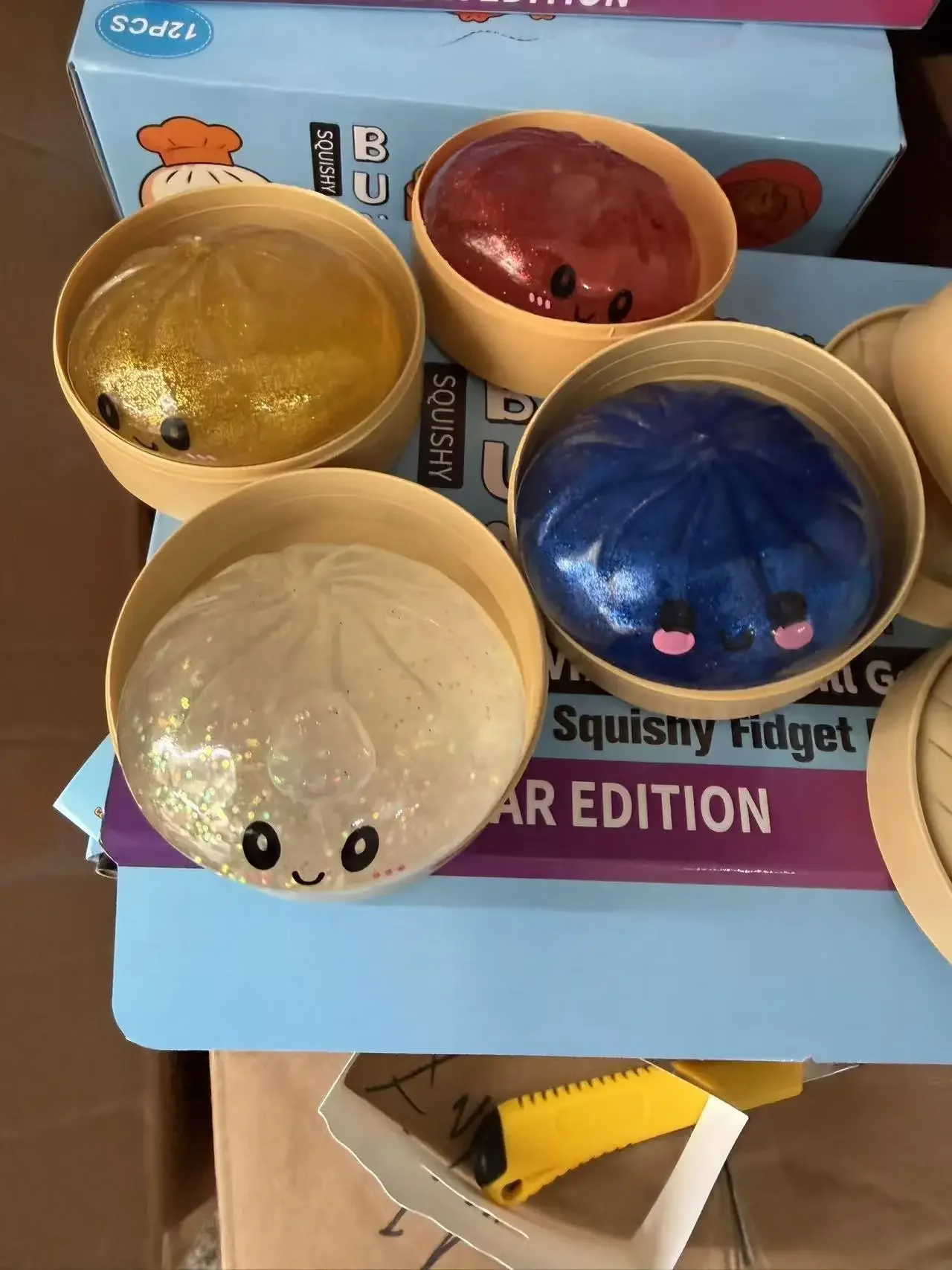 New 9 Styles Glitter Dumpling Glitter Dumpling Squishy with Box Dumplings Sensory Squeeze Toy for Stress Relief