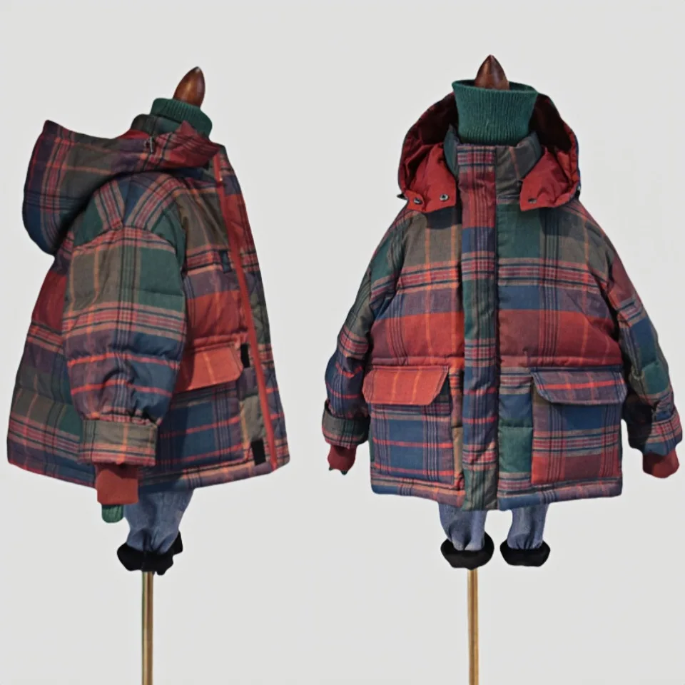 

Retro Hooded Down Cotton Jacket Autumn and Winter 2025 New Children Thick Winter Coat Boys and Girls Short Top