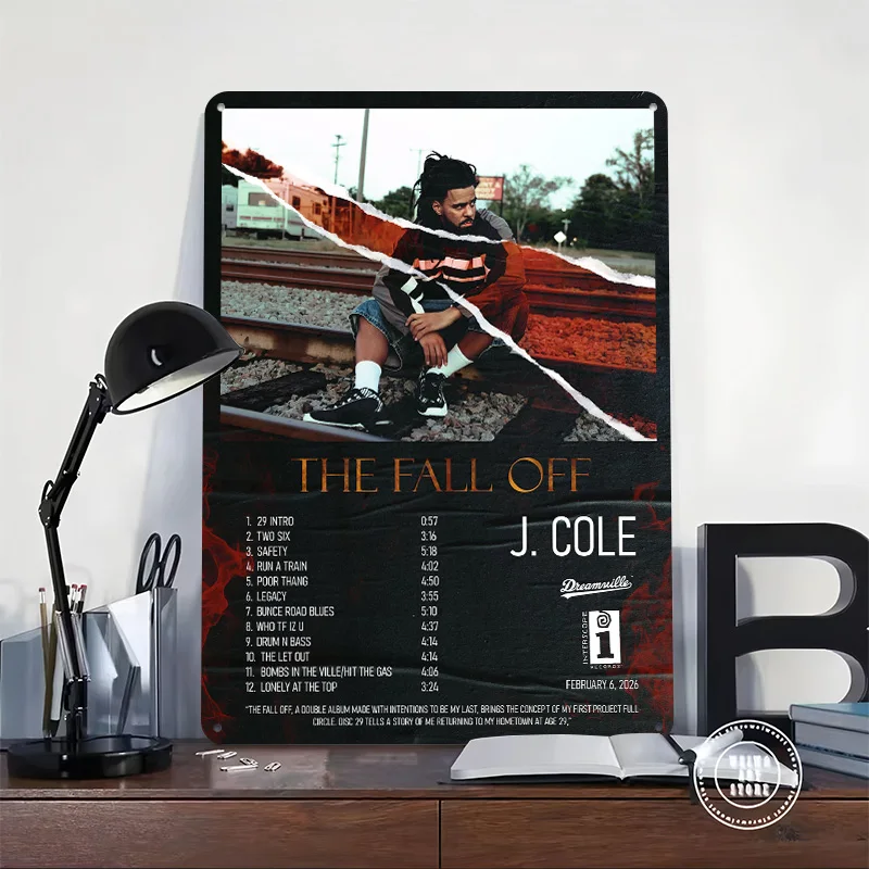 J. Cole The Fall Off Album Art Tinplate Poster Custom Wall Art Vintage Metal Signs Retro Tin Plaque for Decoration Garage House