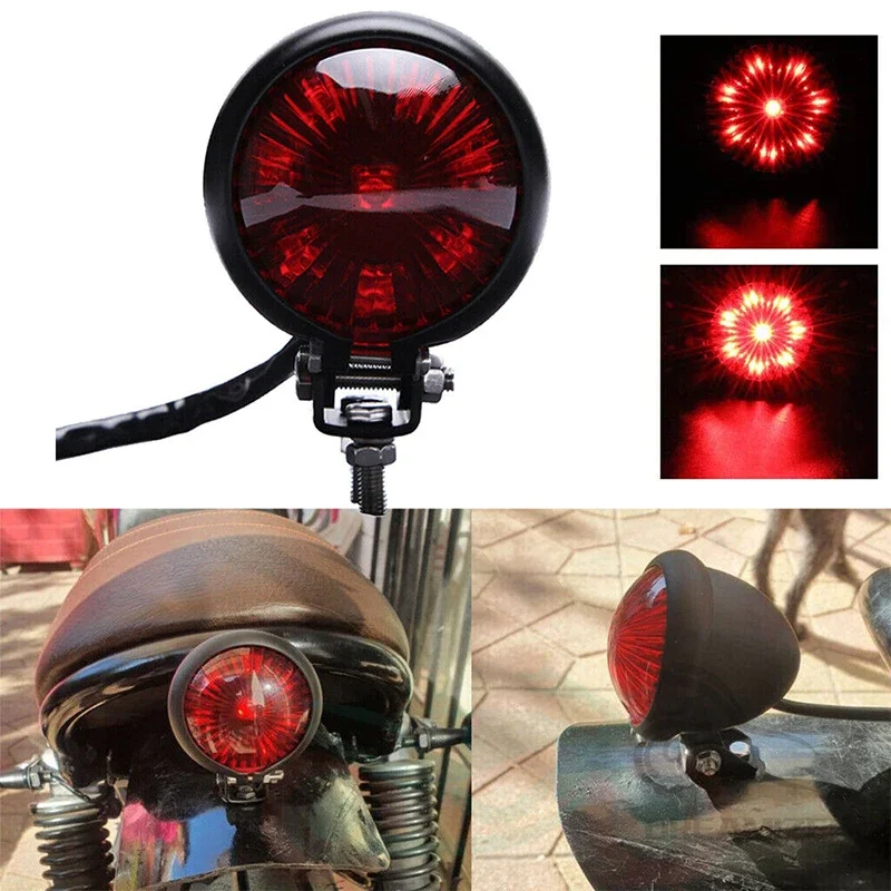 12V Taillights Motorcycle Brake Light LED Motorbike Stop Rear Tail Lamp Red Compatible With Chopper Bobber Cafe Racer StreetBike