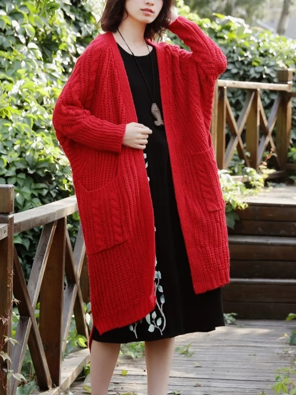 

Ретро оверсайз Thi Needle ket трикотаж кардиган больших размеров женская утягивающая трикотажная верхняя одежда средней длины осень-зима