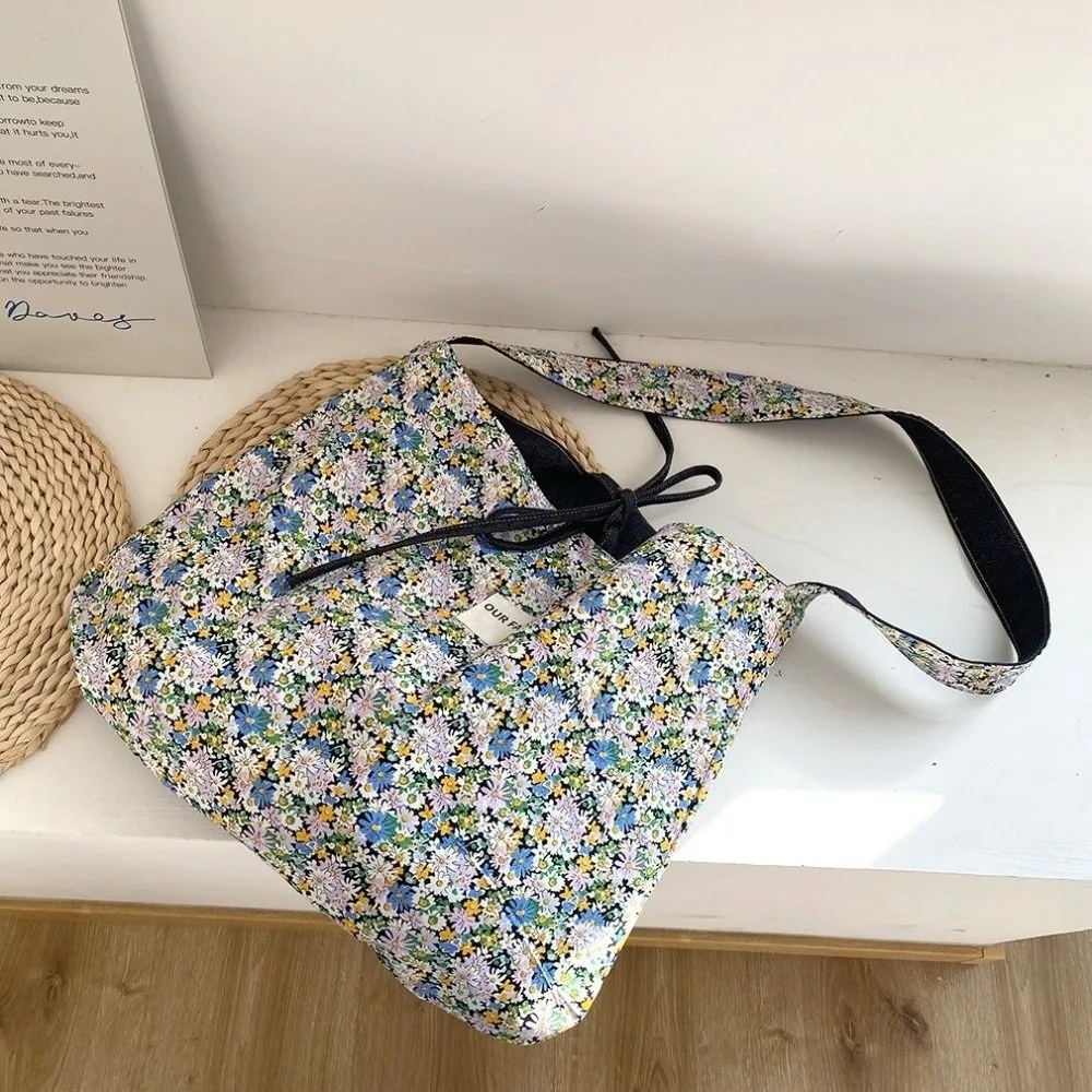 

Cloth Double Sided Denim Bag Flower Large Capacity Denim Shoulder Bag Handbag Korean Style Bohemian Messenger Bag Travel
