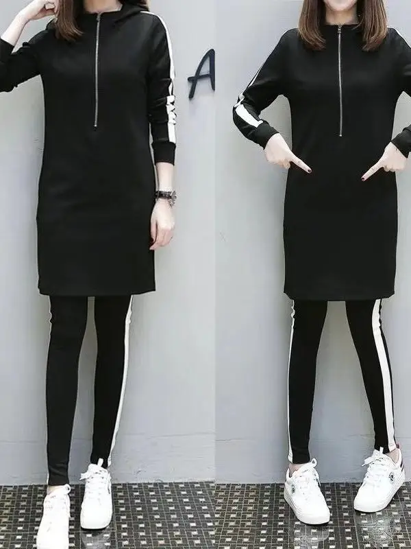Spring New plus Size Sportswear Set with Hood Cover Belly Long Sleeve Thin Two-Piece Set for plus Size Women Casual Commute S...