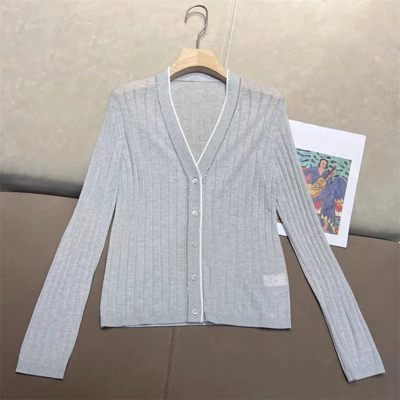 cardigan for women New elastic knitted slim fit women's long sleeved top for autumn 2026 Single breasted V-neck knitwear tops - view 2