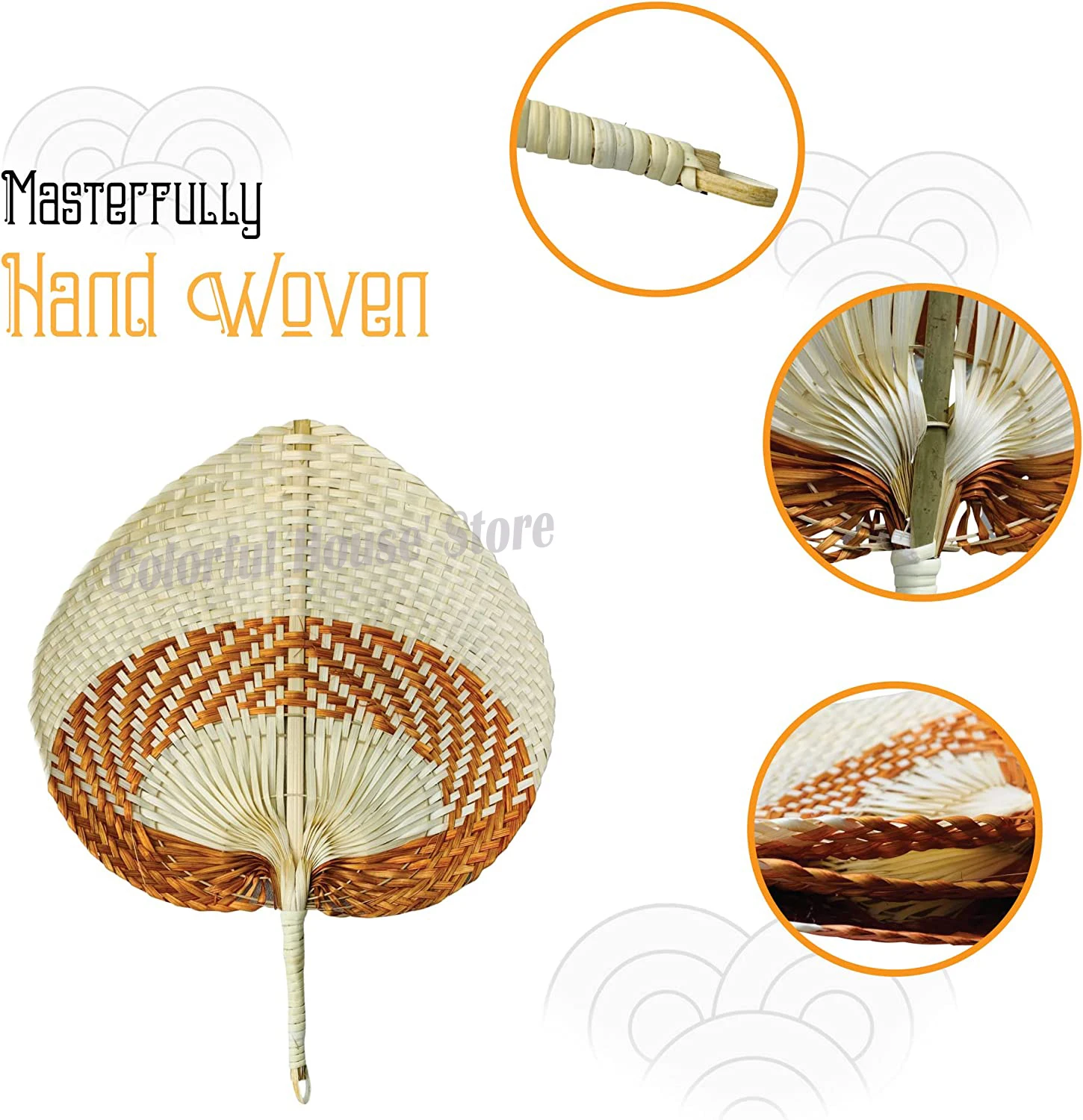 1pc Hand-made Rainbow Pushan Arts Hand Made Fan Peach Shaped Bamboo Fan Summer Cool Air Fan DIY Handheld Fan Wedding Bamboo Gift