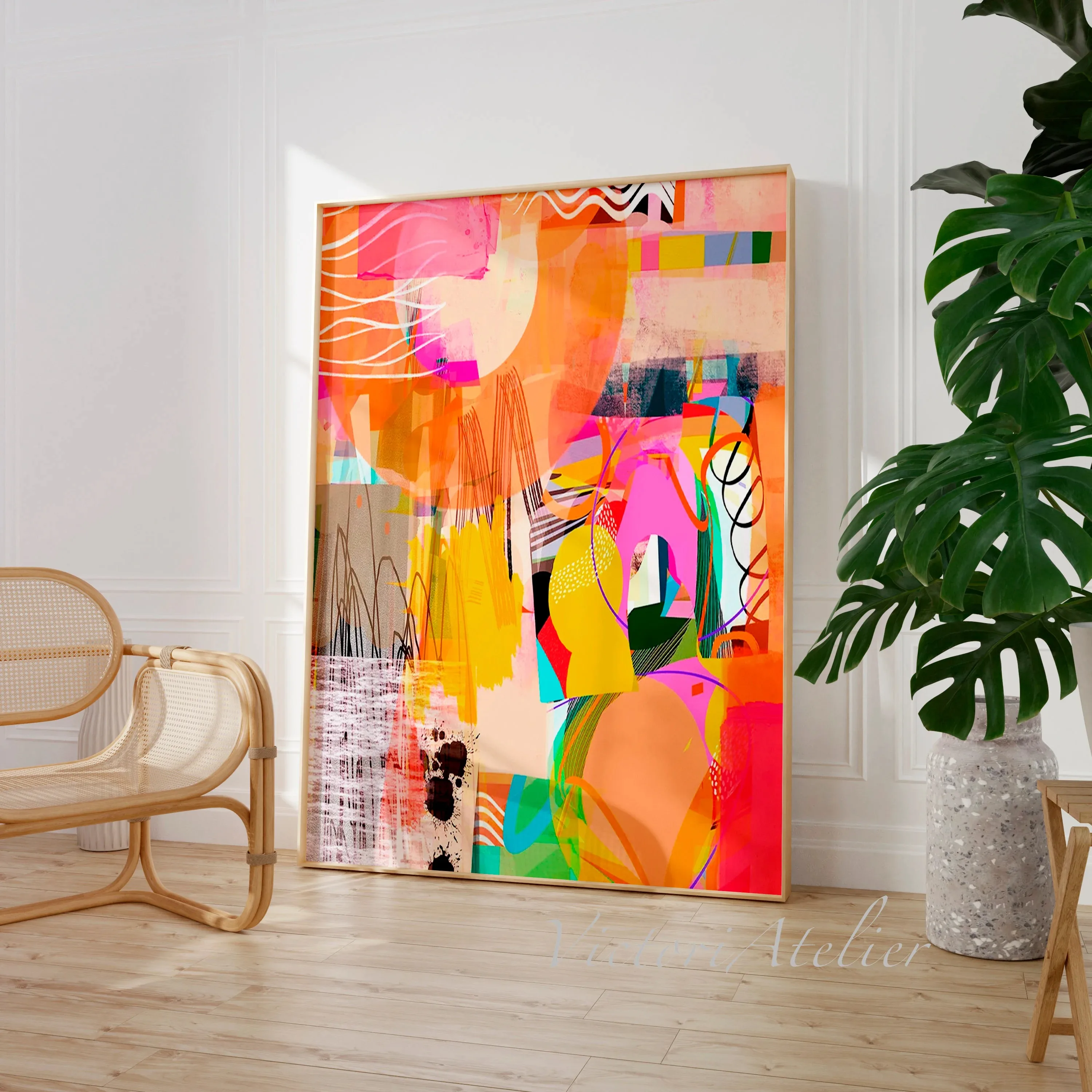 Abstract Painting Print, Vibrant Vivid Colors, Extra Large Wall Art, Abstract Orange Yellow Bright Wall Art