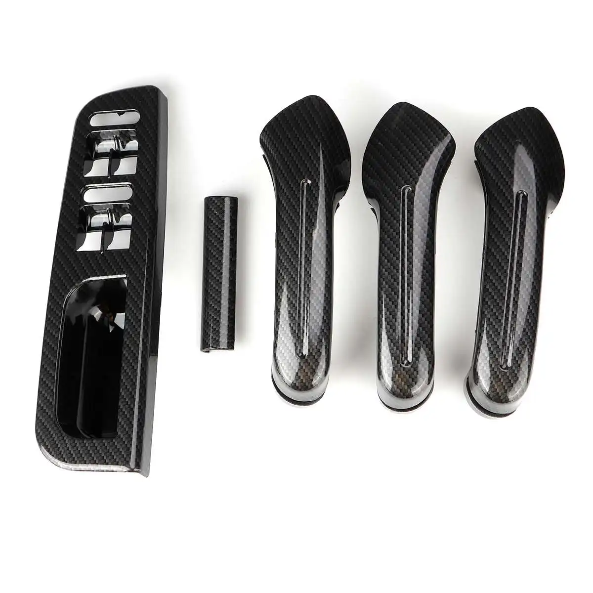 A Set Carbon Fiber Look Car Interior Door Grab Handles Cover + Switch Cover Frame For VW For Jetta For Golf Bora MK4 1999-2004