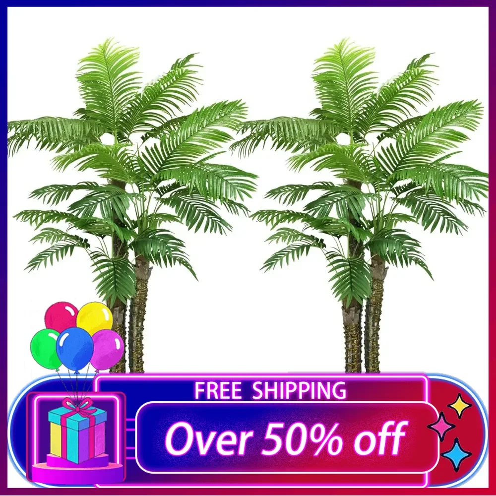 8ft Artificial Tree for Outdoors Triple Tropical Phoenix Palm UV Resistant Fake Palm Plants Palm Plants,Perfect Decor