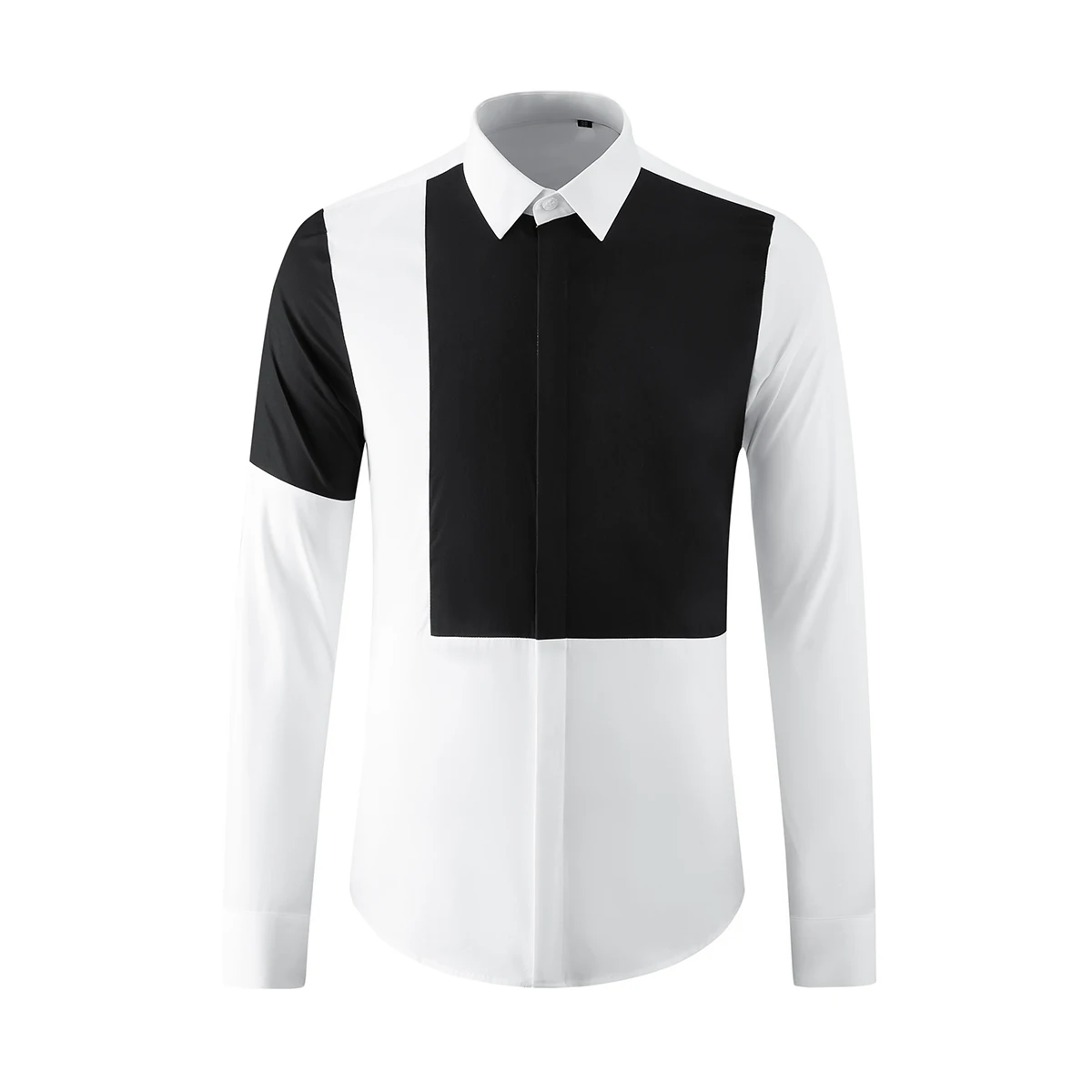 XS-6XL New 2024 Men Women's Clothing Catwalk Design Black White Geometric Splicing Long Sleeve Shirt Plus Size Singer Costumes