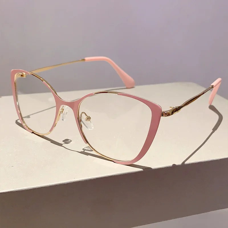 Luxury Brand Designer Anti Blue Light Cat Eye Glasses Women For Female Vintage Myopia Prescription Optical Eyeglasses Pink Frame