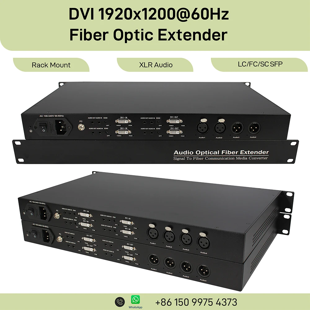 

DVI Fiber Optic Extender 1080P60 Rack Mount 4CH Forward 2CH BIDI XLR Audio LC FC SC SFP 20KM Single Mode