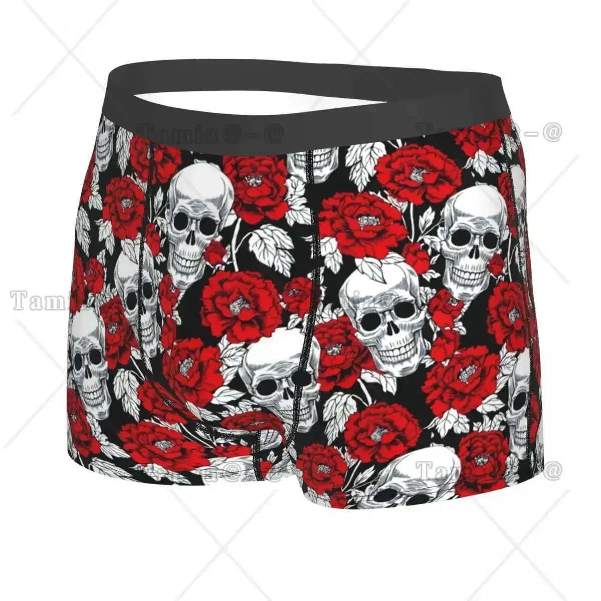 Custom Fashion Death Skull Roses Flower Pattern Boxers Shorts Panties Men's Underpants Stretch Gothic Skeleton Briefs Underwear