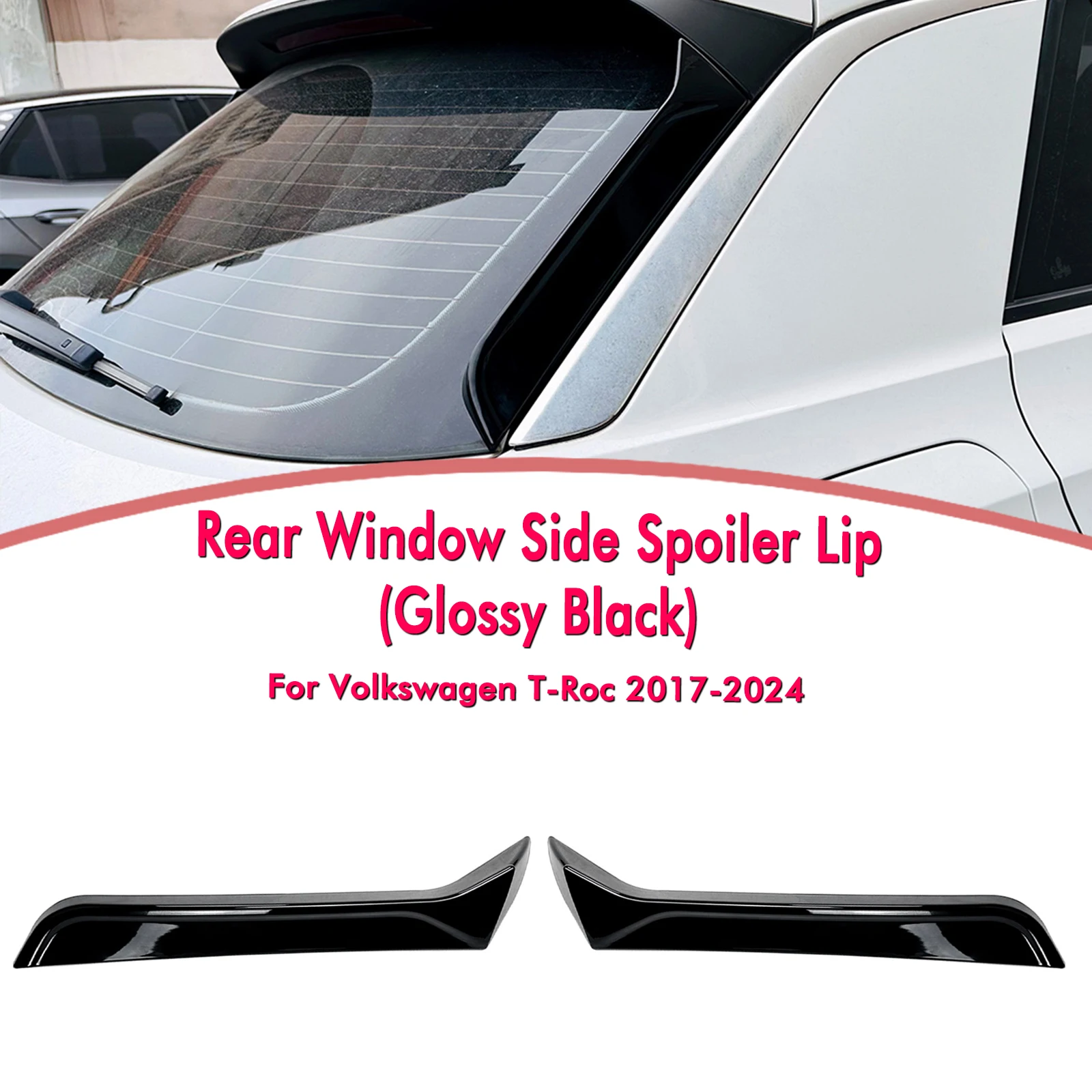 

For Volkswagen VW T-Roc 2017-2024 Rear Window Side Spoiler Wing Carbon Fiber Look/Gloss Black Tail Windshield Trim Decorative