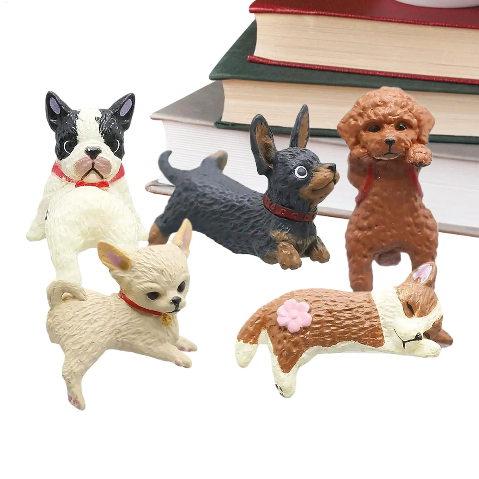 Mini figuras de perros para monitor de ordenador, 5 piezas, decoración para consola central, figuras para consola central de coche, para amantes de los perros, coleccionistas, jugadores