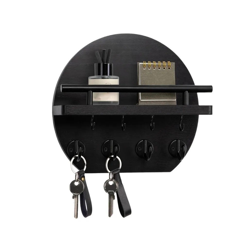 

Практичная настенная ключница в ретро-стиле, декоративная простая круглая вешалка для ключей с полкой, настенная плавающая полка для прихожей