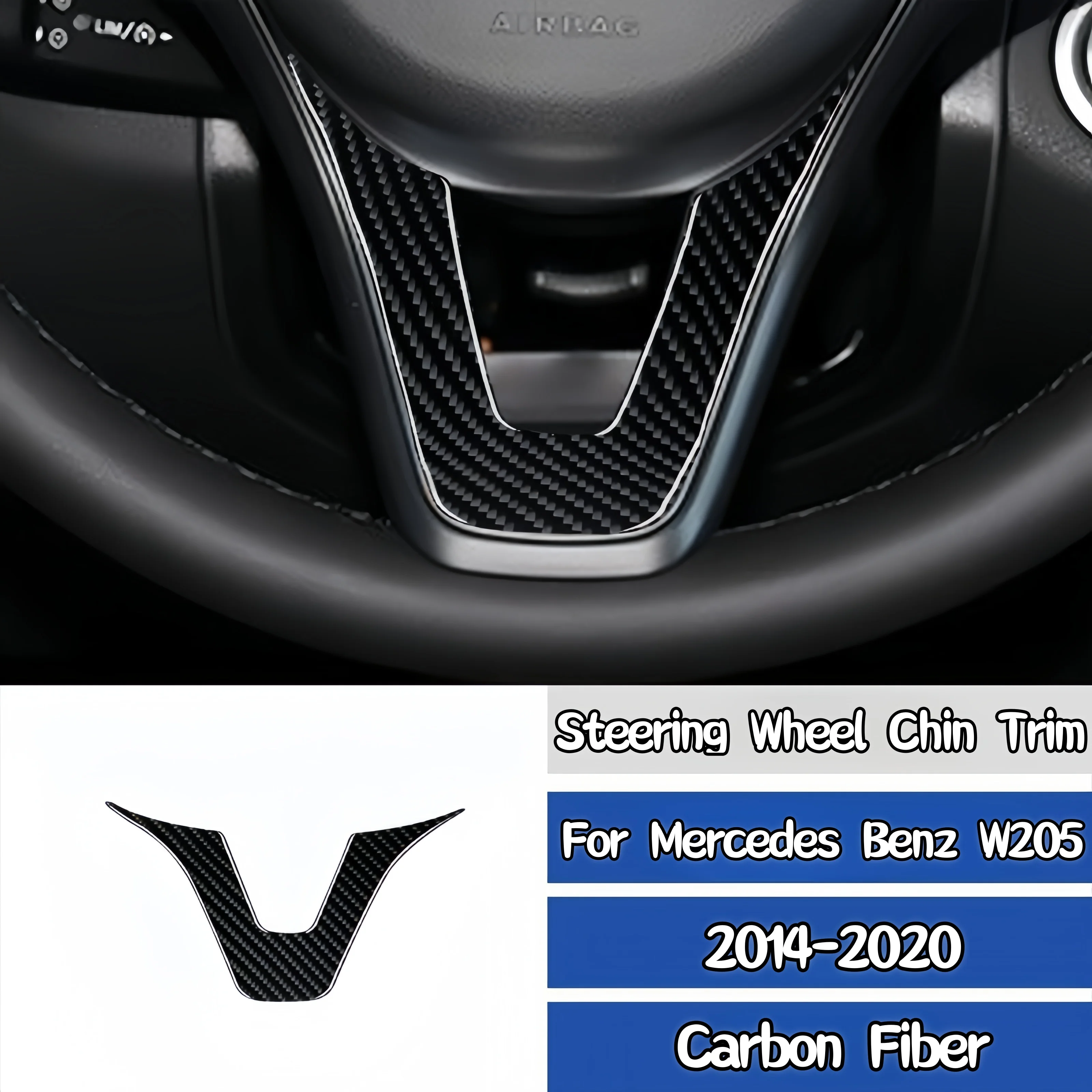 For Mercedes W205 Benz C Class GLC 2014-20 Carbon Fiber Auto Steering Wheel Panel Chin Decorative Cover Trim Sticker Accessories