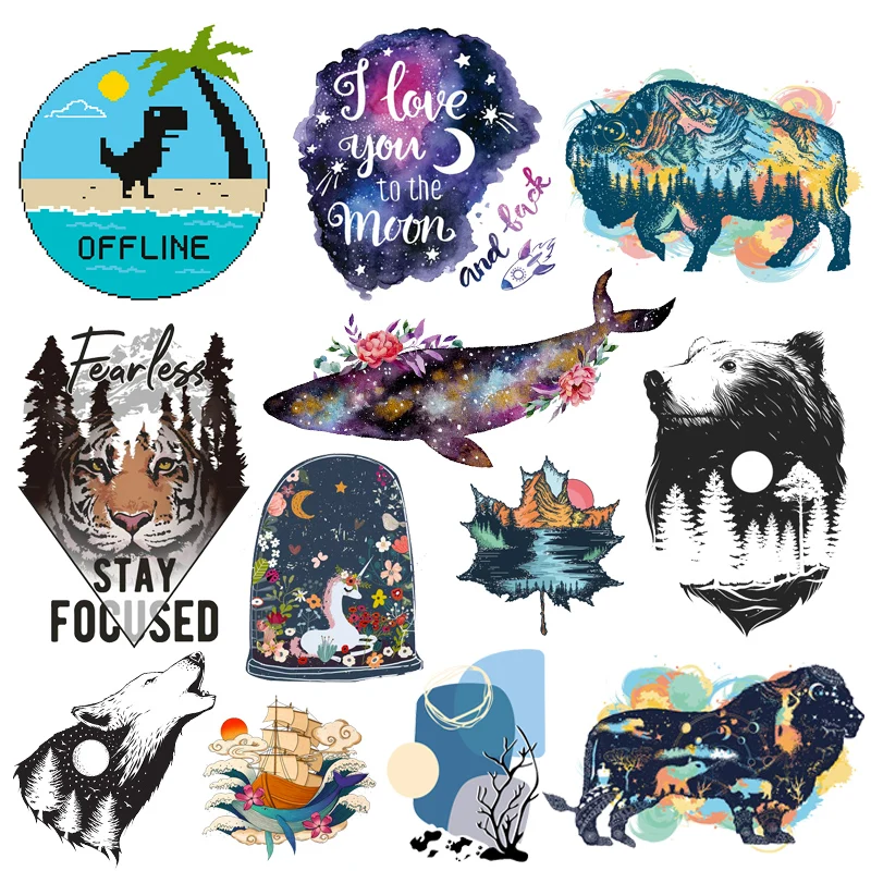 Prajna Animal Landscape Heat Transfer DIY Iron-On Transfers For Clothing Patch T Shirt Iron Clothes Stickers Washable Print