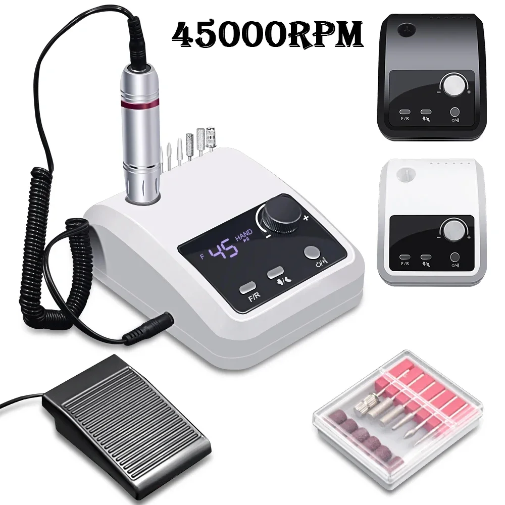 45000 RPM Trapano elettrico per unghie Lima elettrica Display HD Penna per manicure in metallo Tornio per unghie professionale Trapano levigatrice