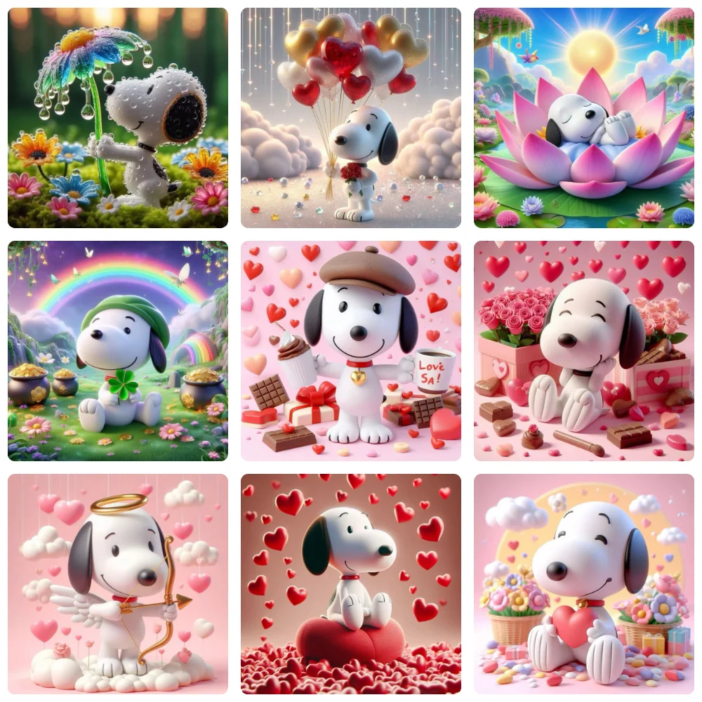 Romantic Snoopy Love & Music Themed Cartoon Full Square Round Diamond Painting Home Living Room Bedroom Bar Aesthetic Decor Gift