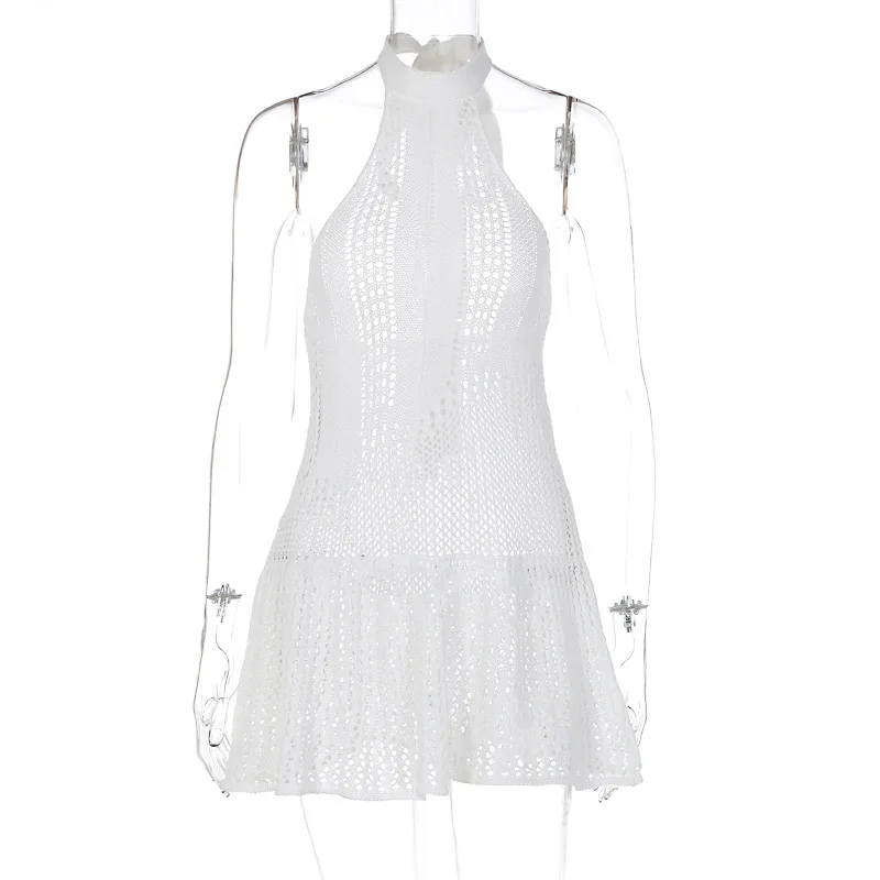 Summer New Solid Color Sleeveless Halter Halter Knit Dress Sexy Dress White Dress Women Maxi Dresses for Women