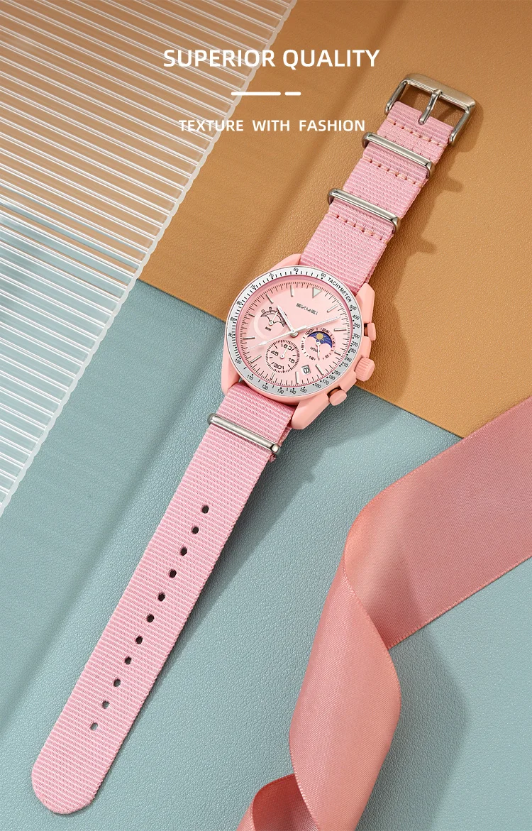 SKMEI 9392 Quarz Chronograph Uhren für Männer und Frauen mit Datum 30M Wasserdicht Sportuhr Modische Nylon-Armbanduhr Geschenke Reloj Mujer – Detail 4