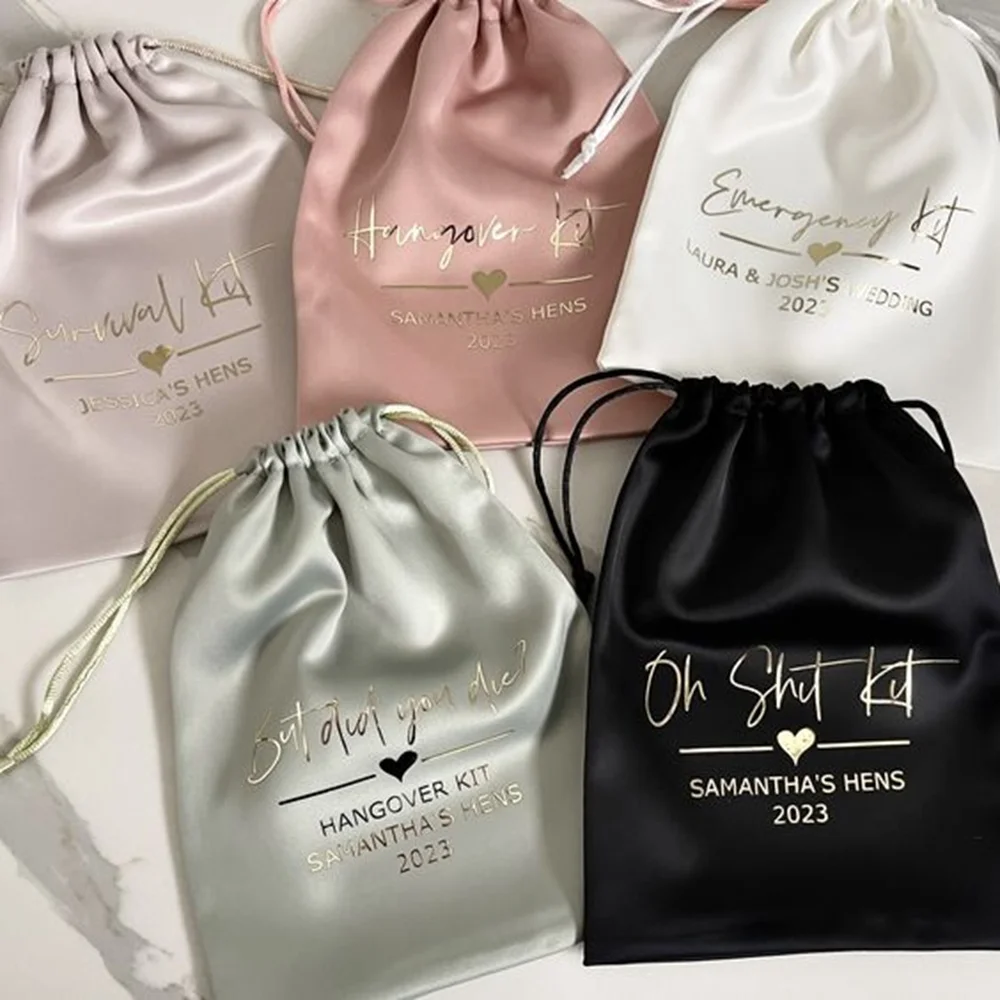 300pcs/Lot Wholesale Custom Logo Luxurious Jewelry Packaging Underwear Satin Dust Pouch Silk Drawstring Satin Bag for Wig Gifts