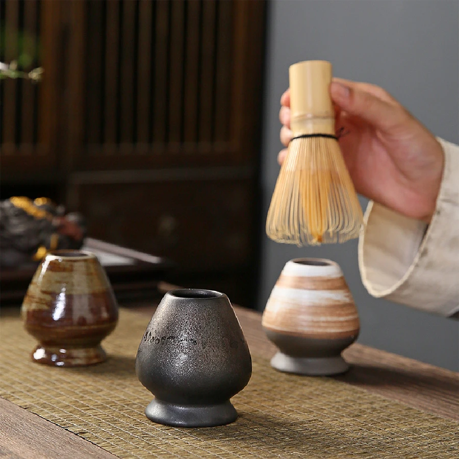 

Japanese Coarse pottery Matcha Tea Chasen Holder Stand Bowl Bamboo Whisk Grinder Teaware Tools Holder Tea Accessories Teaware