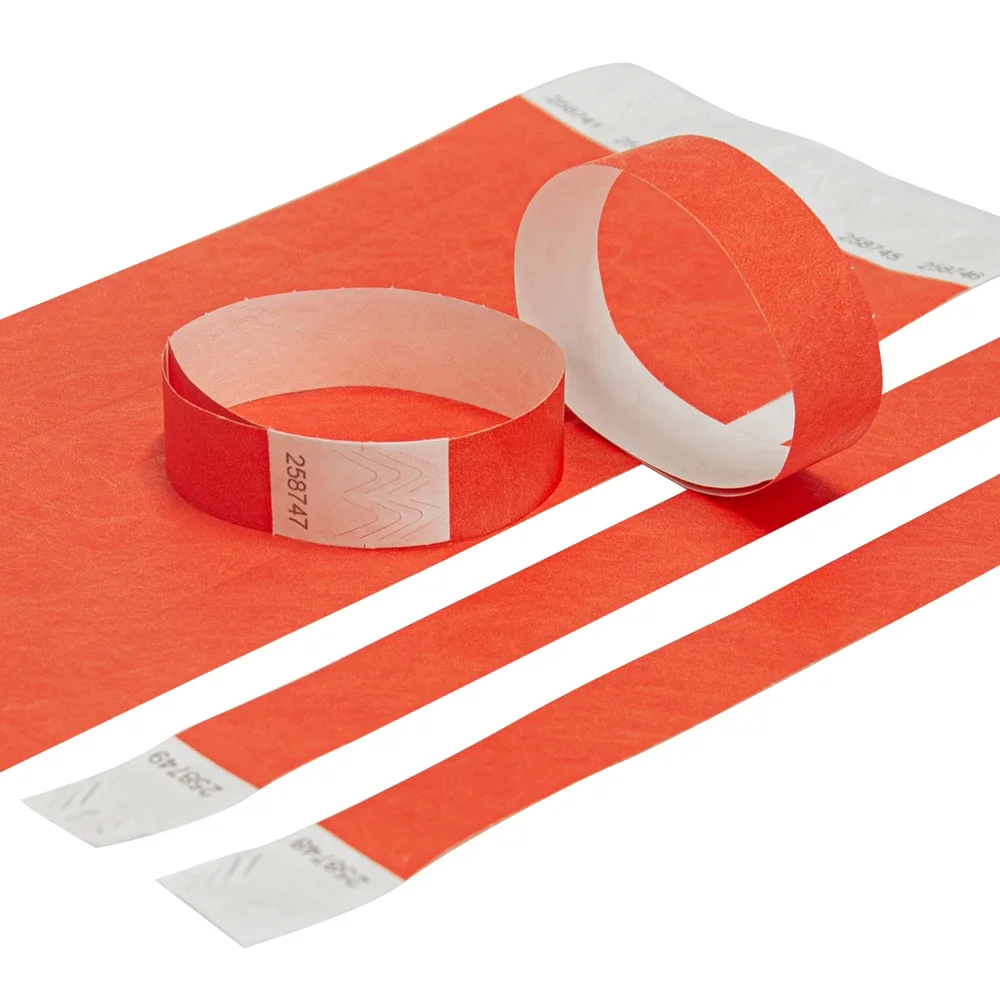 Tyvek Wristbands with Series Numbers, Monochromatic, Red Color, ID Wristbands for Party Events, 500 PCs, 3/4 in, New