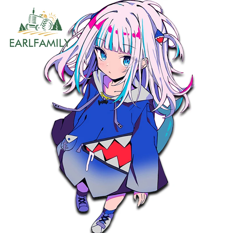 

EARLFAMILY Hololive Gawr Gura Fanart Car Sticker Waterproof Motorcycle Rearview Mirror Decal Vinyl Bumper Creative Accessories