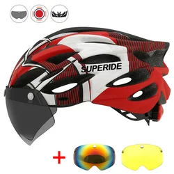 SUPERIDE-Capacete de Ciclismo com Luz Retroiluminada para Homens e Mulheres, Capacete com Óculos e Viseira, Bicicleta MTB, Bicicleta de Estrada, Mountain Bike, Esportivo