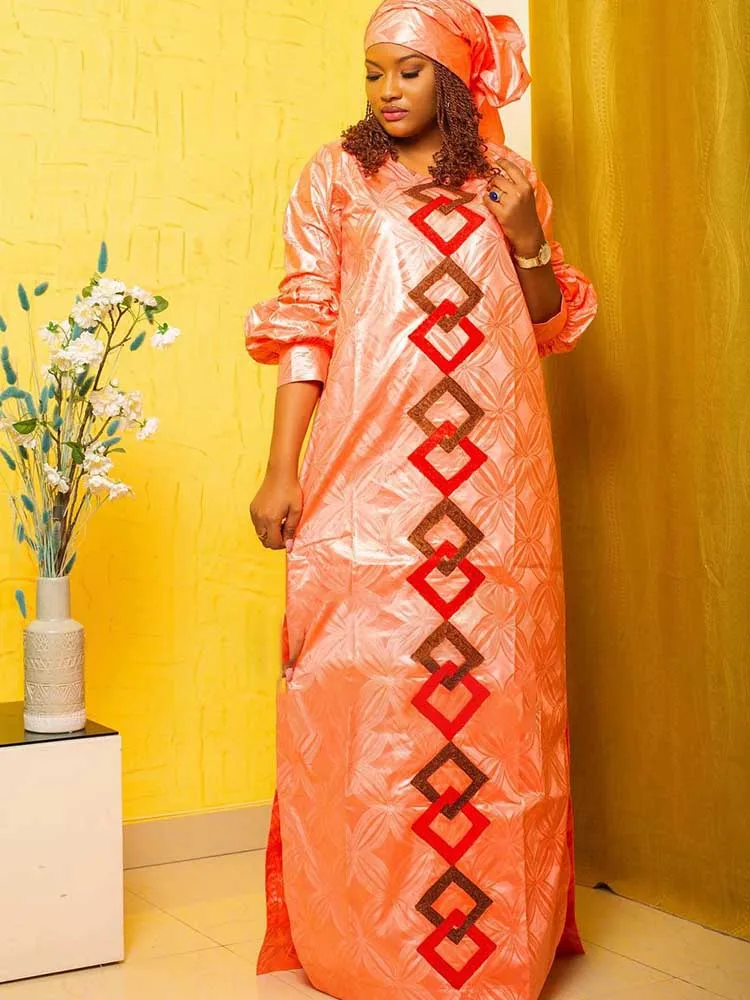 Bazin Riche Printed Long Dresses 2023 Latest Bazin Riche Dashiki Robe For African Women Wedding Clothing Large Size Bazin Dress