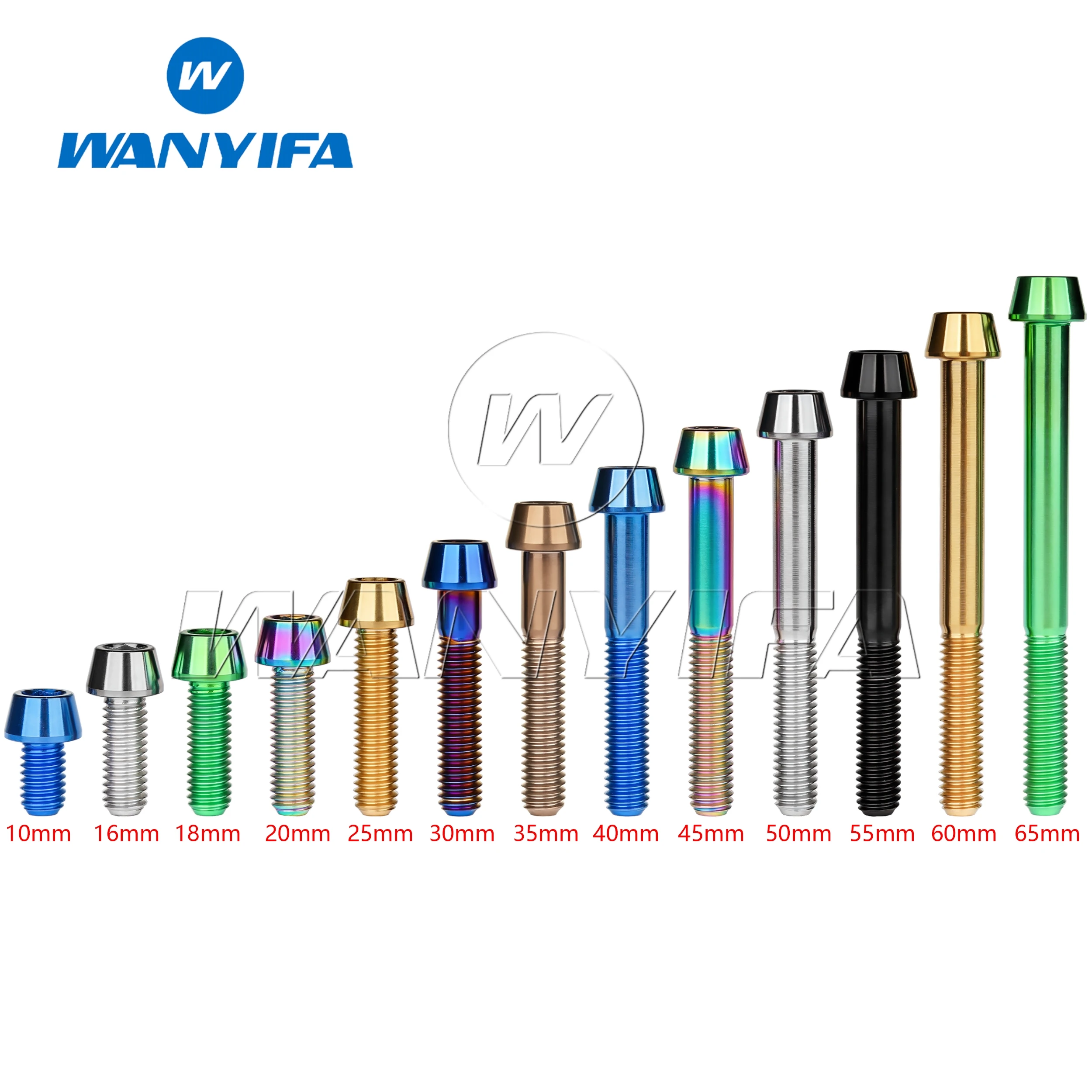 Wanyifa Titanium Bolt M6 x 10 15 16 18 20 25 30 35 40 45 50 55 60 65mm Allen Key Taper Head Bolt Screw for Bicycle Headset Brake