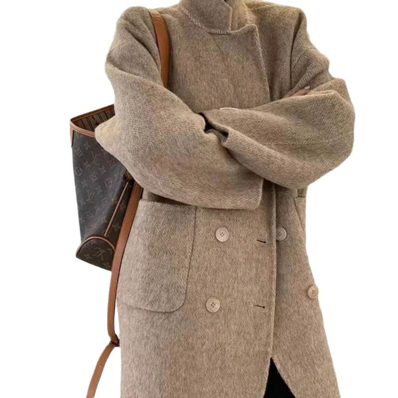 Cappotto coreano in cashmere tweed da donna, giacca di lana ampia, capispalla corti, alta qualità, elegante, nuovo, autunno, inverno, 2024