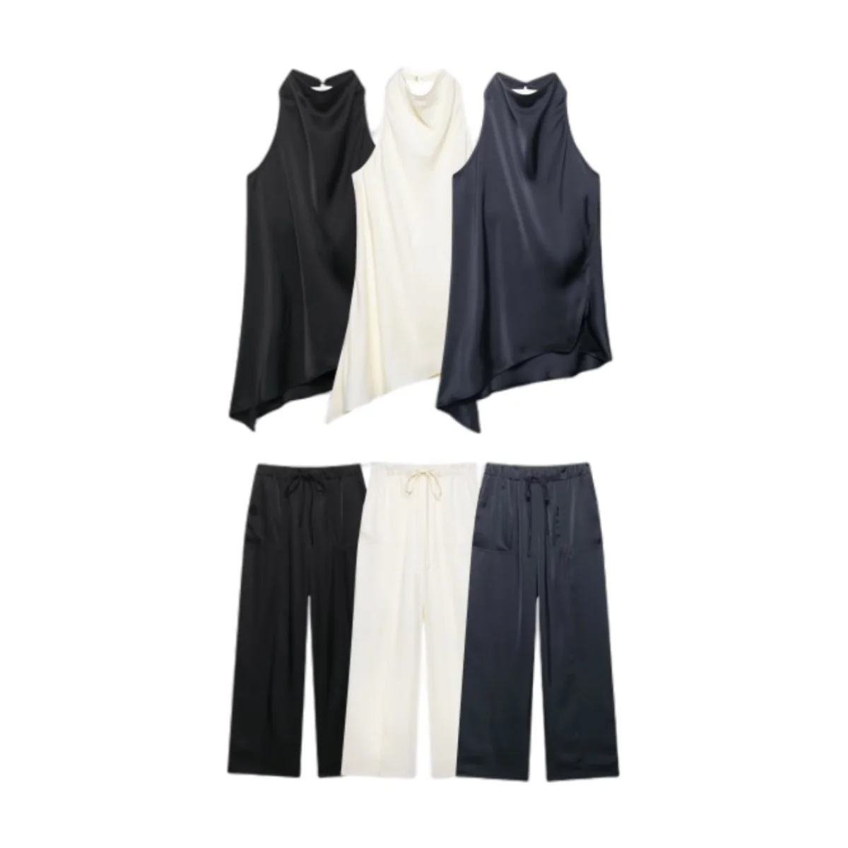 

RARA2025 new summer women's casual fashion simple halter sleeveless asymmetrical top + drawstring wide-leg trousers
