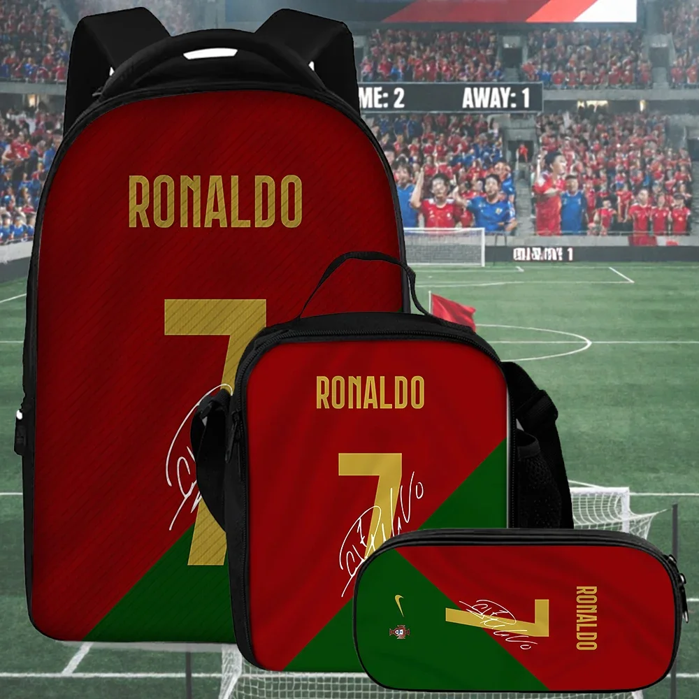 Football Player CR7 3PCS/Set Backpacks 3D Cartoon Students SchoolBAG PENCILCASE for Children for Boy Girls Daypack Mochila