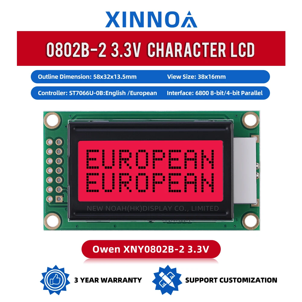 European Red Light Black Letters 0802B-2 3.3V Character LCD Display Screen 0802 8X2 Ready To Ship LCM Display Module In Stock