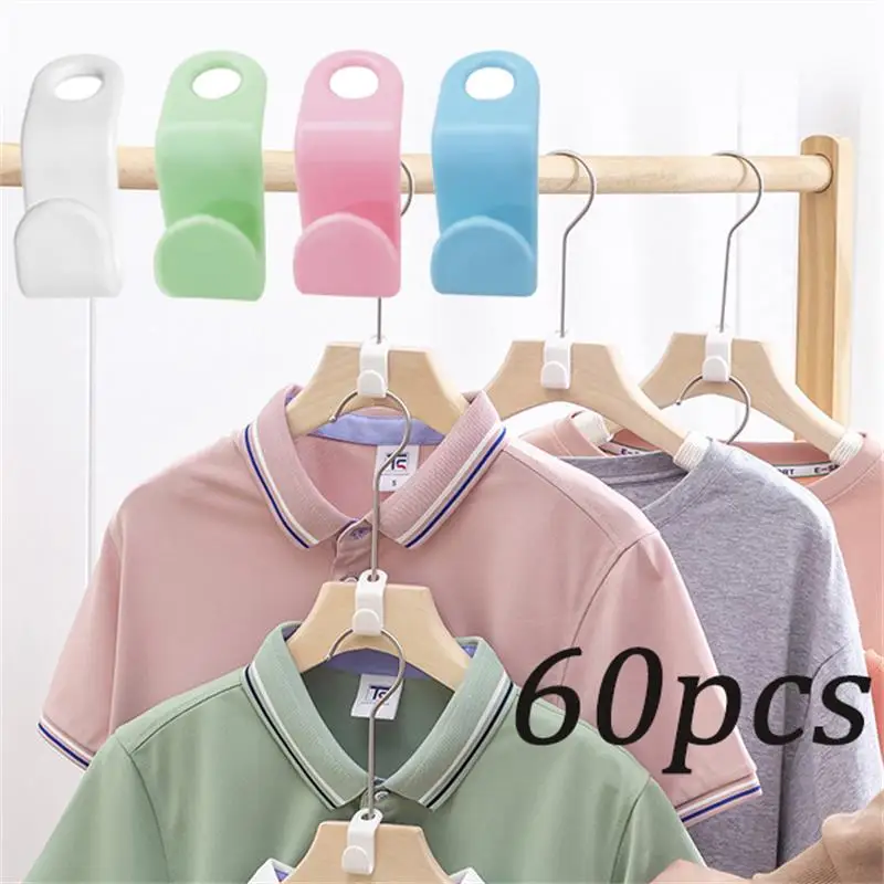 60pcs/set Plastics Hanger Connection Hook Stackable Space Saving Storage Multifunctional Hanging Clothes Rack