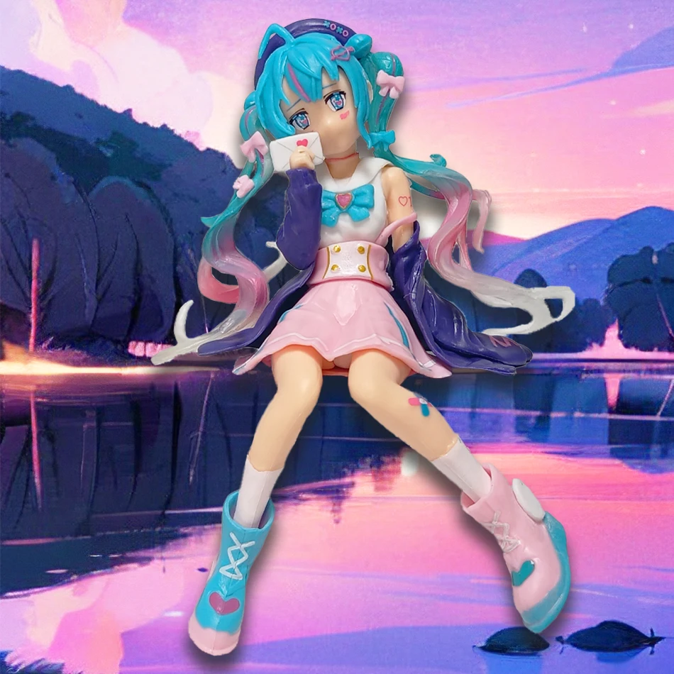 

Anime 13.5cm Hatsune Miku Sitting Position Beauty Girl Figure Model Birthday Gift Car Decoration Doll Model Kids Toys Fans
