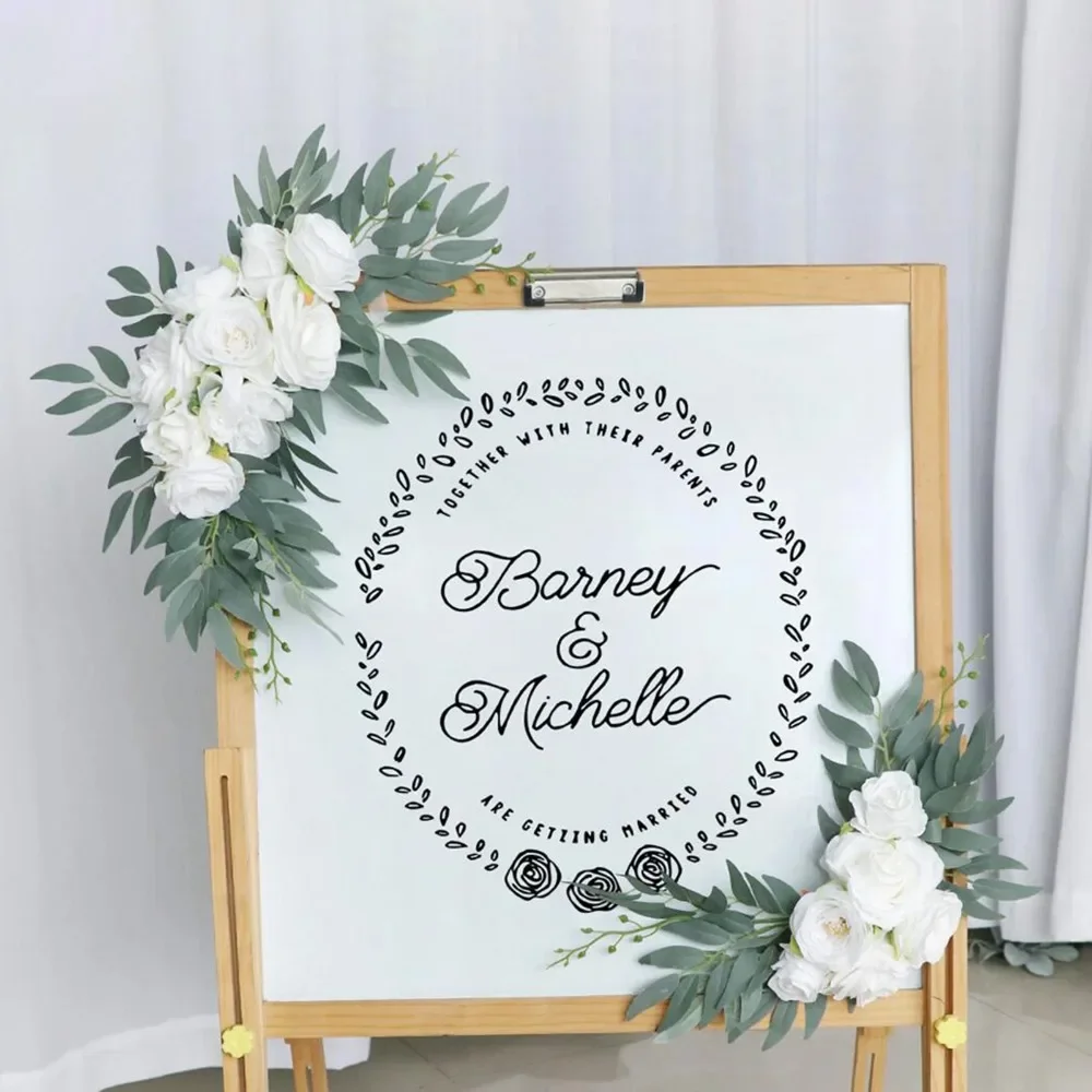 Romantische weiße künstliche Hochzeitsblumen, künstliche Bogenblumen, künstlicher Hochzeitsbogen, Blumen-Set, Hochzeit, Willkommensschild, Dekor – Detail 4