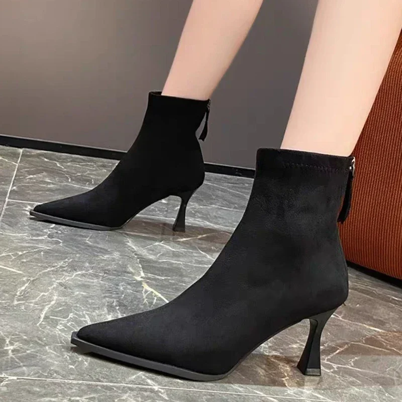 High Heels Ankle Boots Women Leopard Pointed Toe Shoes Winter New 2024 Trend Chelsea Snow Botas Pumps Fashion Sexy Zapatos Mujer