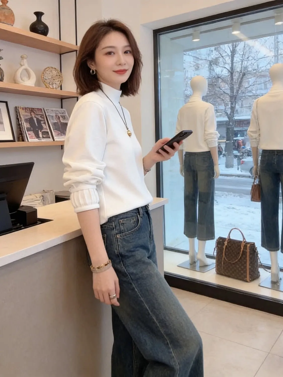 

Свободная женская футболка с длинным рукавом и высоким воротом в японском стиле, больших размеров, универсальная, стройнящая, базовая, для ношения под одеждой