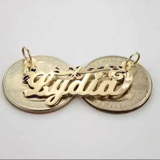 Colgante de nombre hecho a mano personalizado de oro de 14 quilates, joyería con dije, collar de acero inoxidable para regalo de mujer