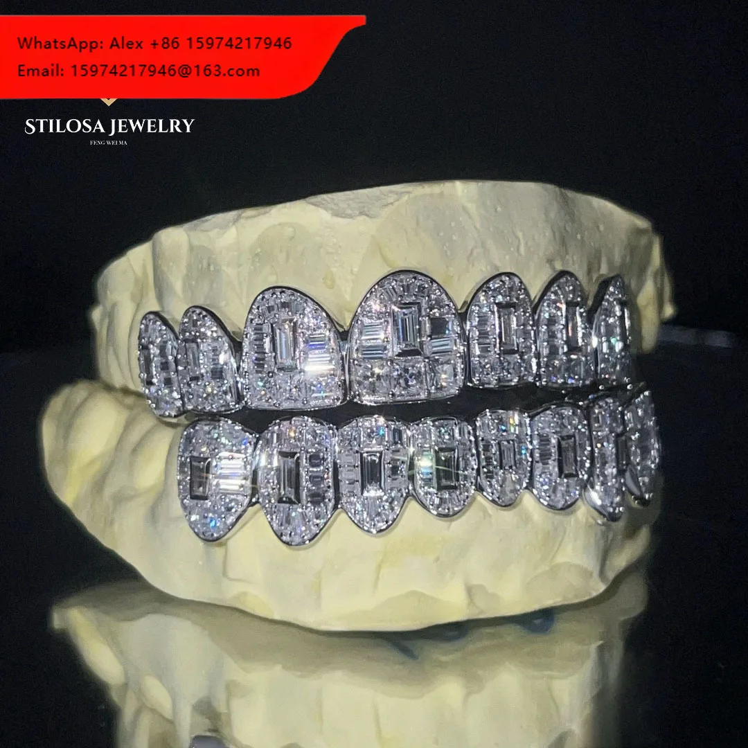 Fashion Jewelry Custom Grillz Vvs Moissanite Teeth Grillz With Round Brilliant Cut Hip Hop Diamond Grillz