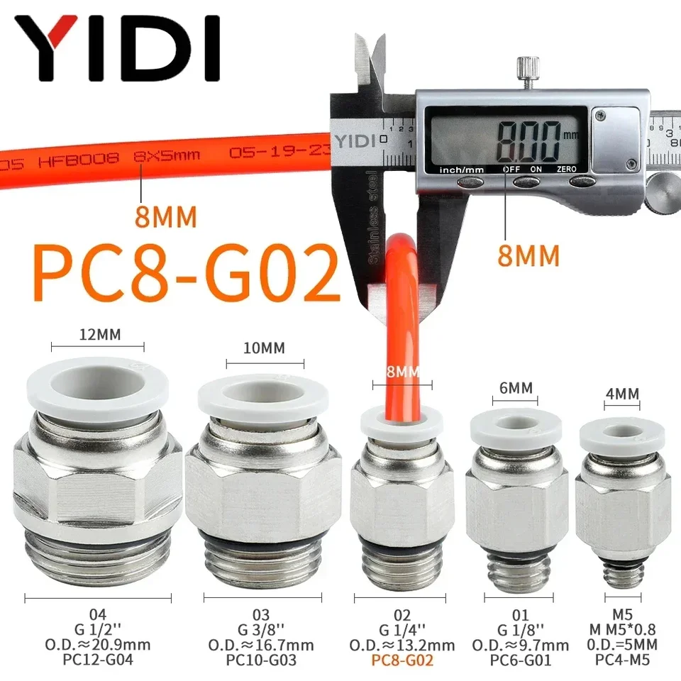 8mm to M10 Push in Pneumatic Air Quick Connect Tube Fitting Coupler 10pcs