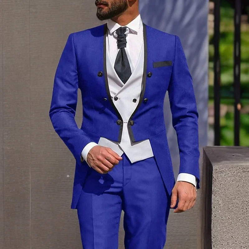 Italian Style Tailcoat For Wedding Double Breasted 3 Piece Slim Fit Men Suits With Coat Vest Pants Custom Groomsmen Tuxedo 2024