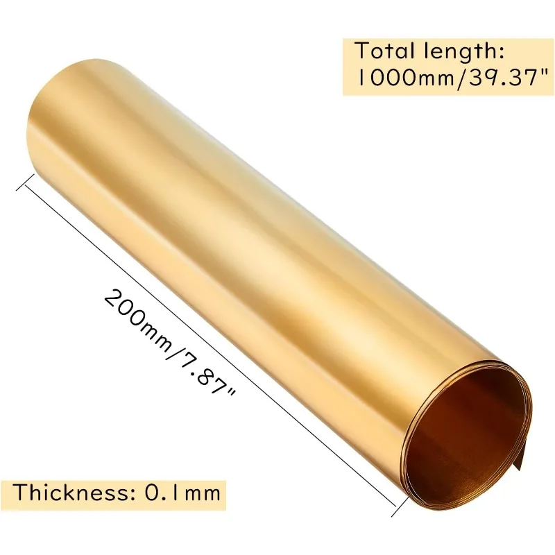 Gold Brass Sheet Roll Metal Foil Plate 0.1mm Brass Metal Thin Sheet for DIY Cutting Crafts Making 1000x200x0.1mm