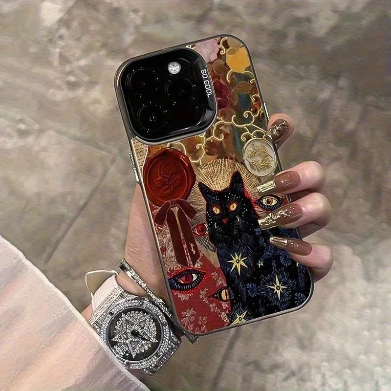 Vintage Black Cat Phone Case for iPhone 17 Air 16E 16 15 14 11 Pro Max Plus 13 12 Mini X XS 8 7 Color Shockproof Hard Cover